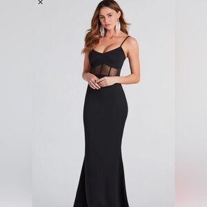 Windsor Black Strapless Dress with Mesh Detail